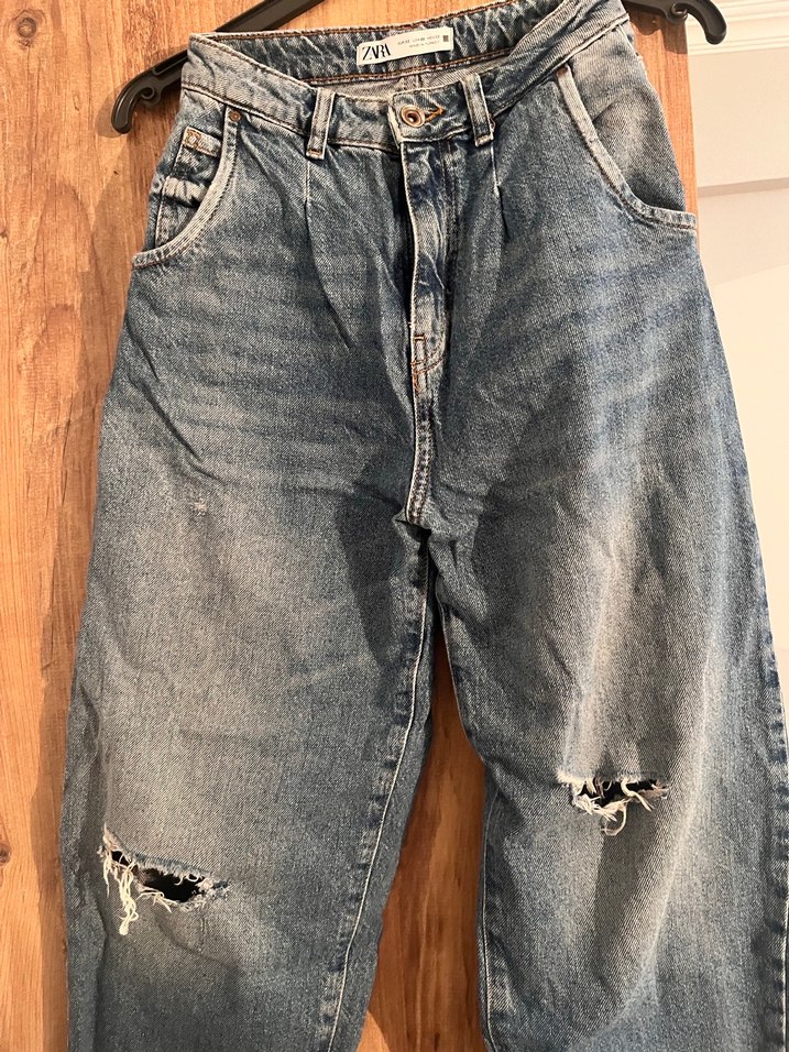 Gri Mavi Kadın Bol Kesim Kot Pantolon - Görsel 2