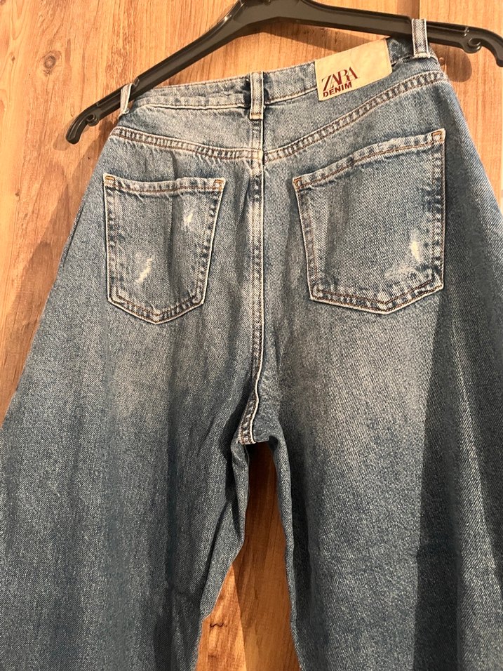 Gri Mavi Kadın Bol Kesim Kot Pantolon - Görsel 5