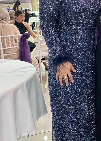 Lacivert Uzun Kadın abiye taşlı düğünler için - Görsel 2