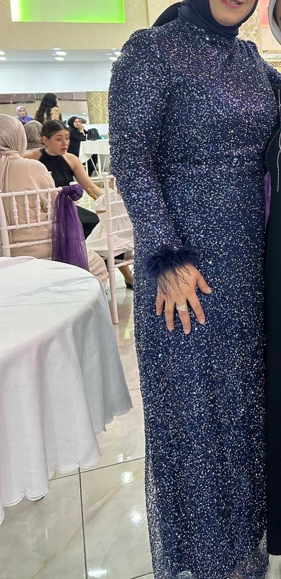 Lacivert Uzun Kadın abiye taşlı düğünler için - Görsel 2