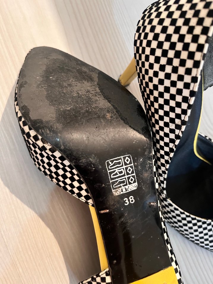 Sarı Tokalı Siyah Beyaz Kareli Stiletto - Görsel 3