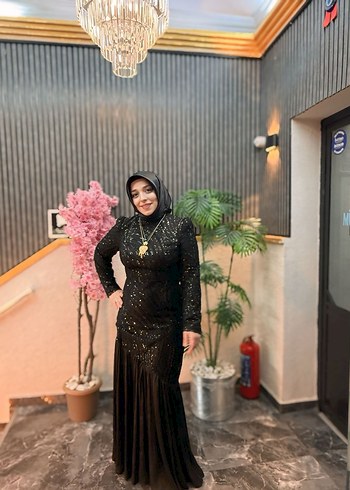 Uzun Siyah Tesettür Abiye Elbise - Görsel 2