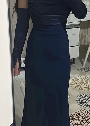 Uzun Lacivert Straplez Kadın Abiye Elbise - Görsel 3