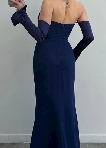 Uzun Lacivert Straplez Kadın Abiye Elbise - Görsel 2