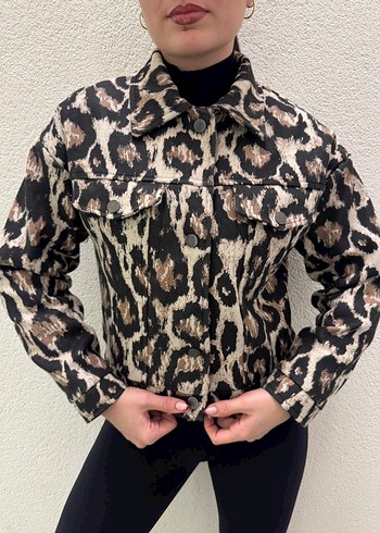 Kahverengi Leopar Desenli Kaşe Ceket - Görsel 10