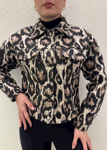 Kahverengi Leopar Desenli Kaşe Ceket - Görsel 9