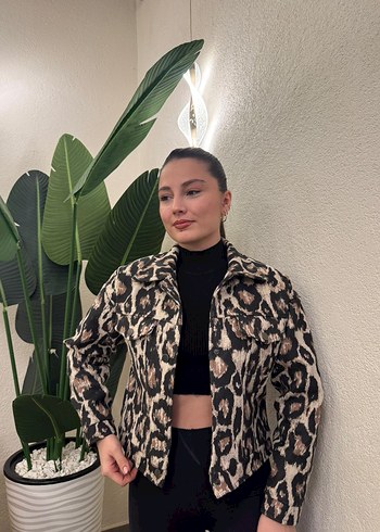 Kahverengi Leopar Desenli Kaşe Ceket - Görsel 2