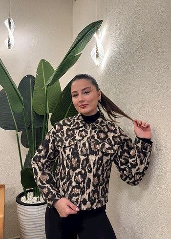 Kahverengi Leopar Desenli Kaşe Ceket - Görsel 6