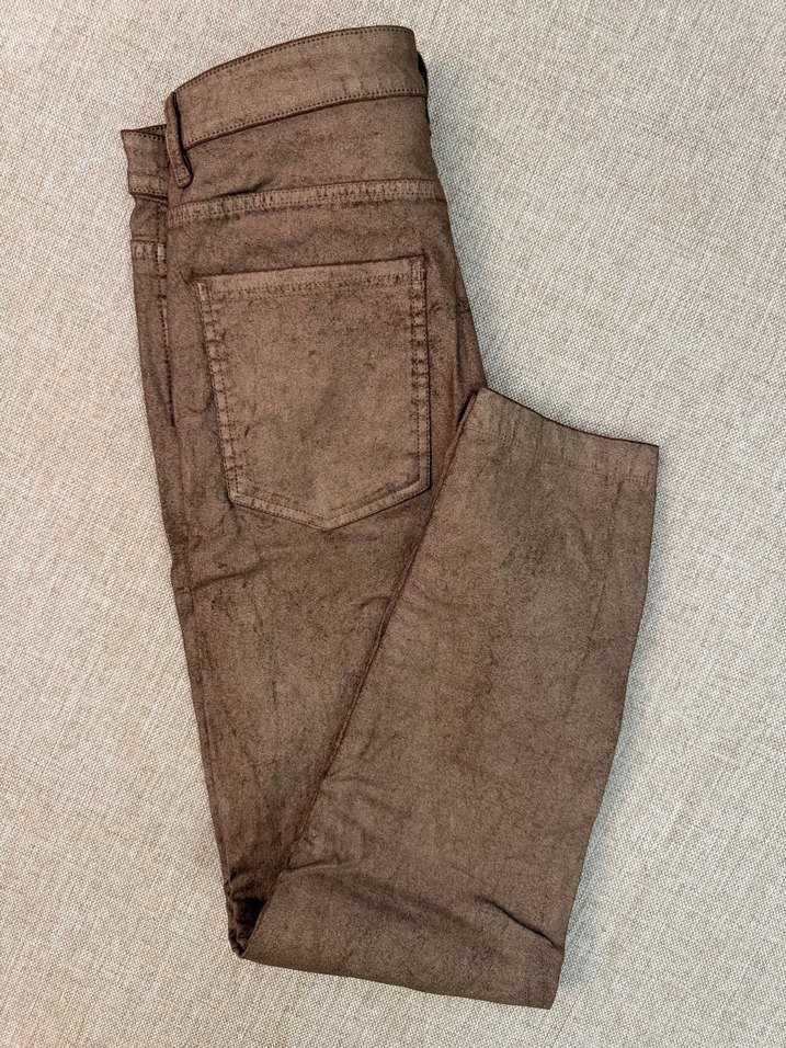 Kahverengi Kadın Deri Görünümlü Pantolon - Görsel 4