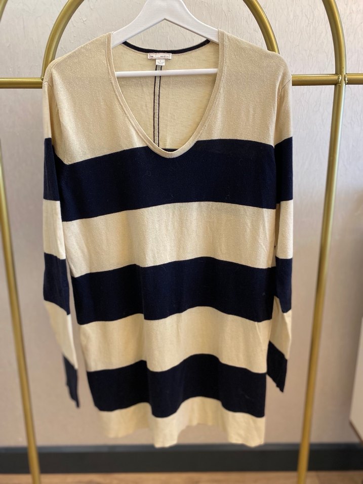 GAP Bej Siyah Çizgili Uzun Kadın Triko - Görsel 2