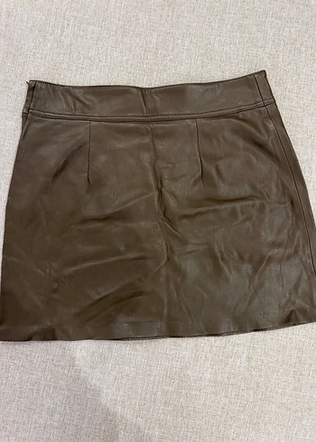 Haki Deri Mini Etek - Görsel 2