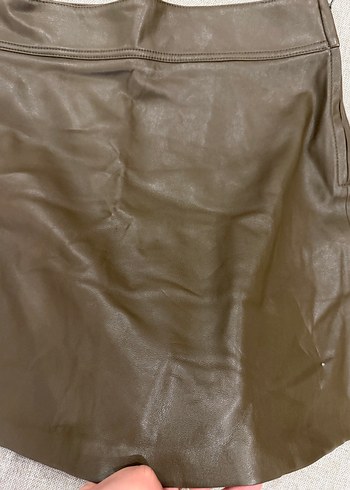 Haki Deri Mini Etek - Görsel 3