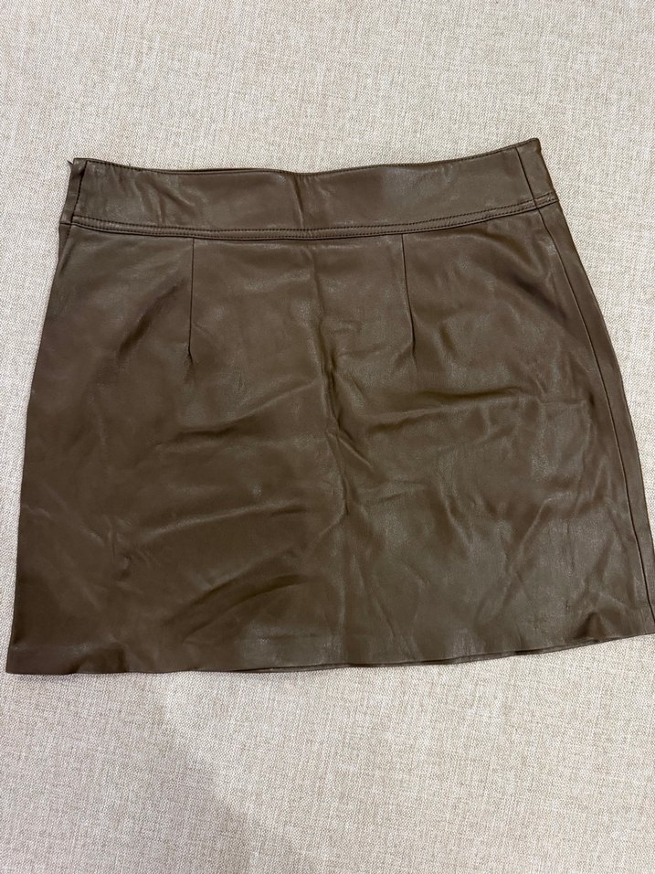 Haki Deri Mini Etek - Görsel 2