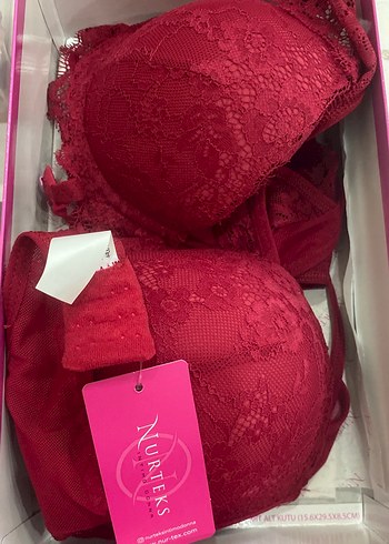 Kırmızı Bohem Dantelli Push-Up Sütyen Takımı 90B - Görsel 4