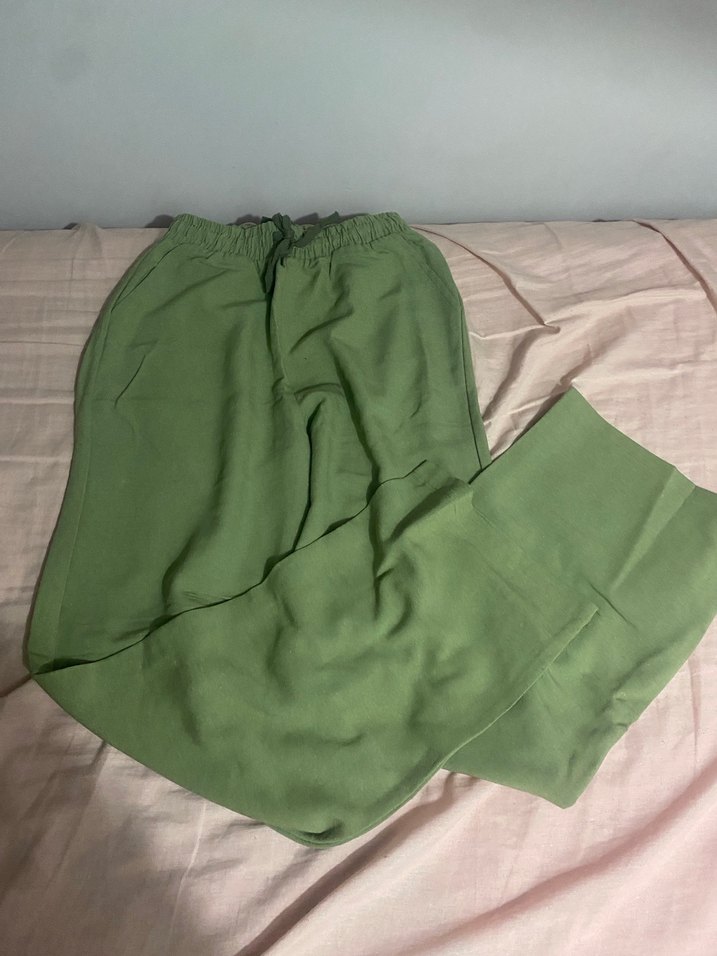 Zara Kadın Yeşil Keten Midi Pantolon - Görsel 2