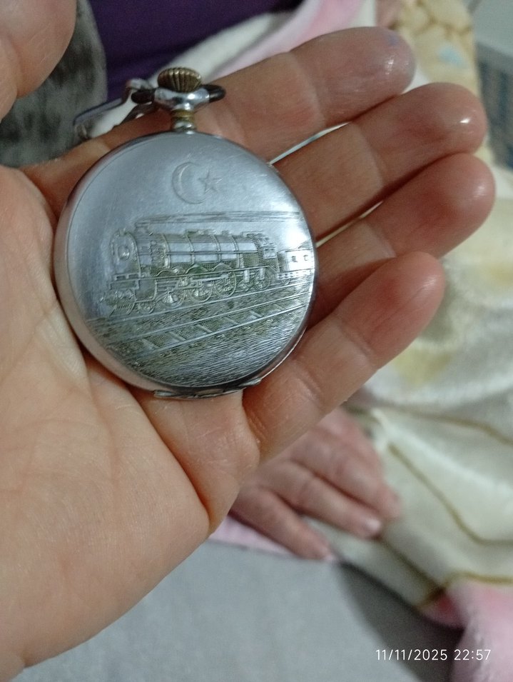 Nacar Vintage Erkek Cep Saati Beyaz Gri - Görsel 2