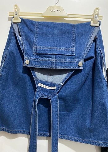 Kadın Mavi Denim Askılı Midi Salopet - Görsel 2