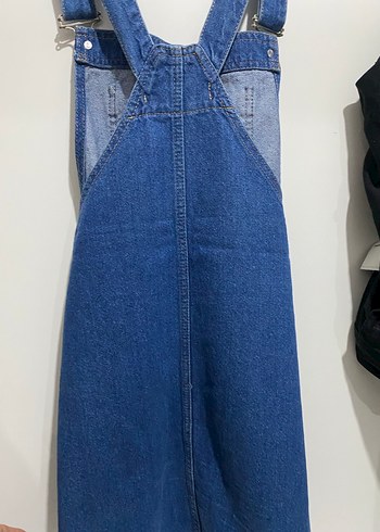 Kadın Mavi Denim Askılı Midi Salopet - Görsel 3