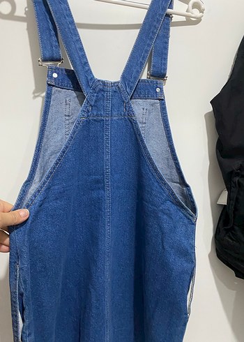 Kadın Mavi Denim Askılı Midi Salopet - Görsel 4