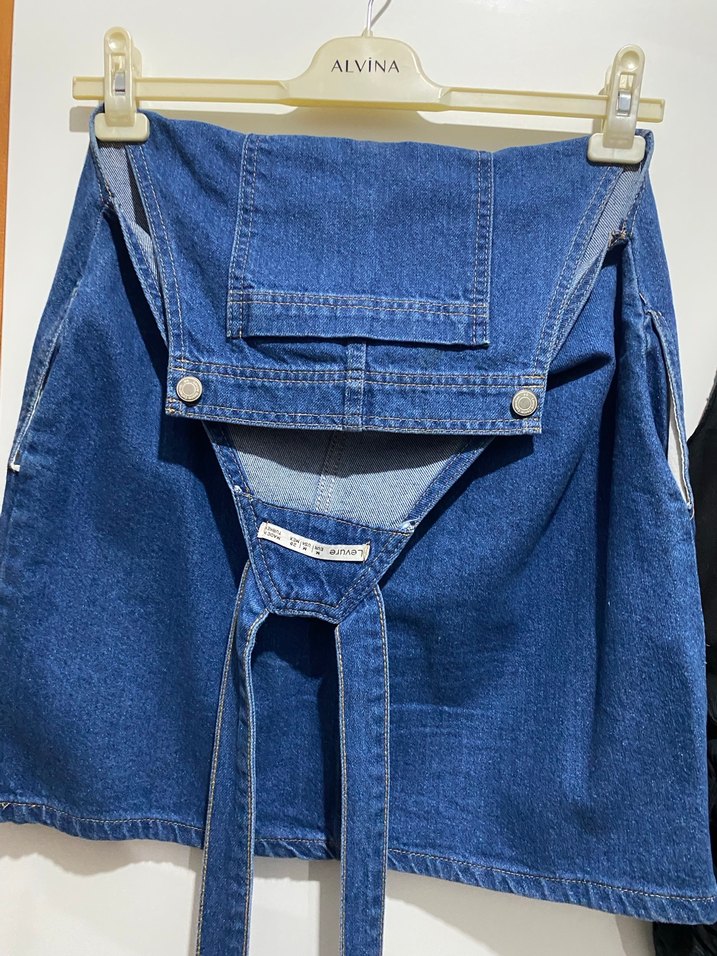 Kadın Mavi Denim Askılı Midi Salopet - Görsel 2