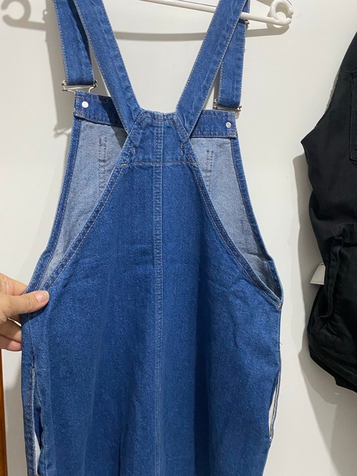 Kadın Mavi Denim Askılı Midi Salopet - Görsel 4