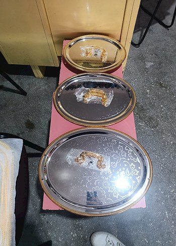 İşlemeli paslanmaz çelik 3'lü Tepsi Seti - Görsel 3