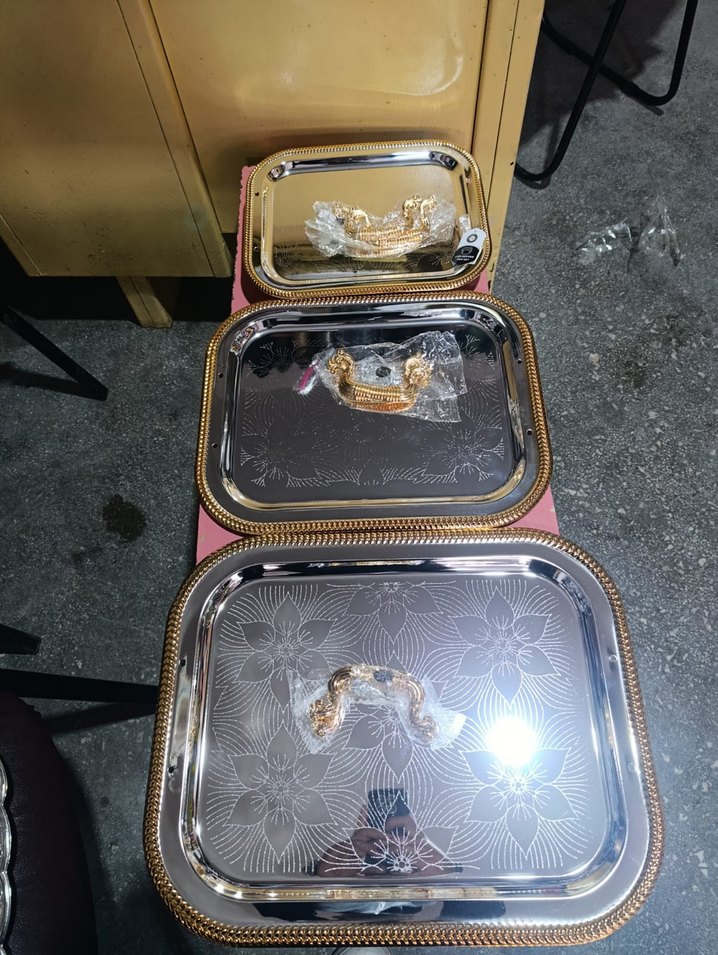 İşlemeli paslanmaz çelik 3'lü Tepsi Seti - Görsel 4