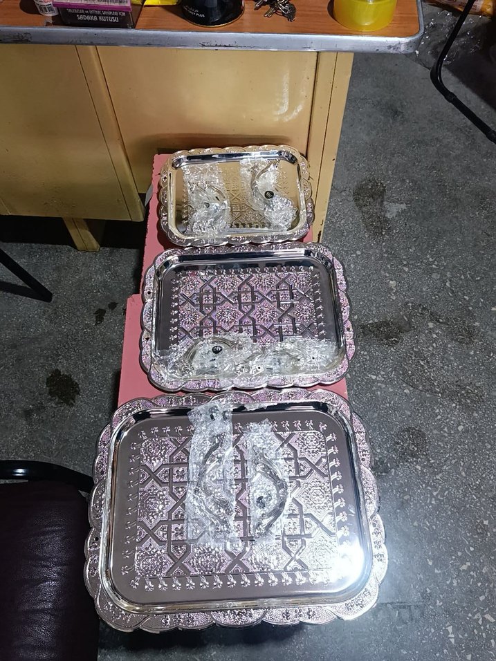 İşlemeli paslanmaz çelik 3'lü Tepsi Seti - Görsel 5