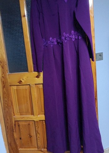 Mor Uzun Kollu Nakışlı Kadın Elbise - Görsel 3