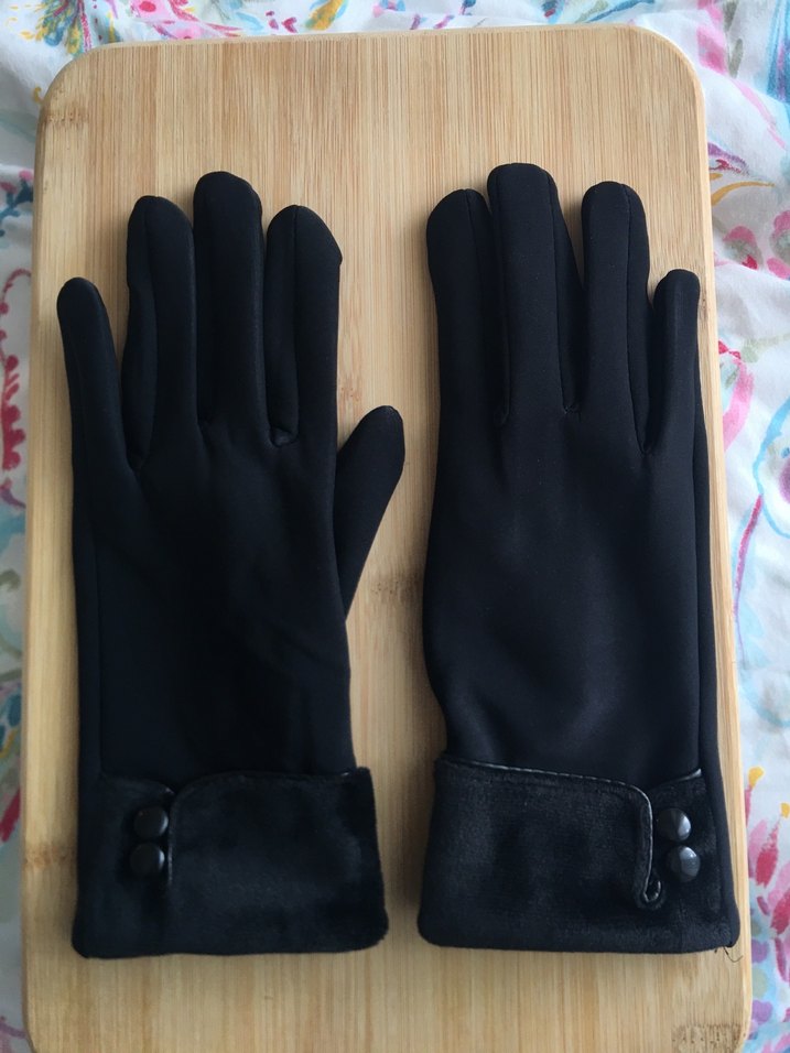 Düğmeli Siyah Süet Kadın Eldiven - Görsel 3