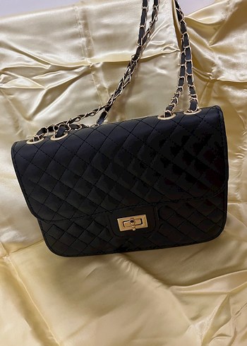 Siyah Kareli Deri Kadın Çanta - Görsel 3