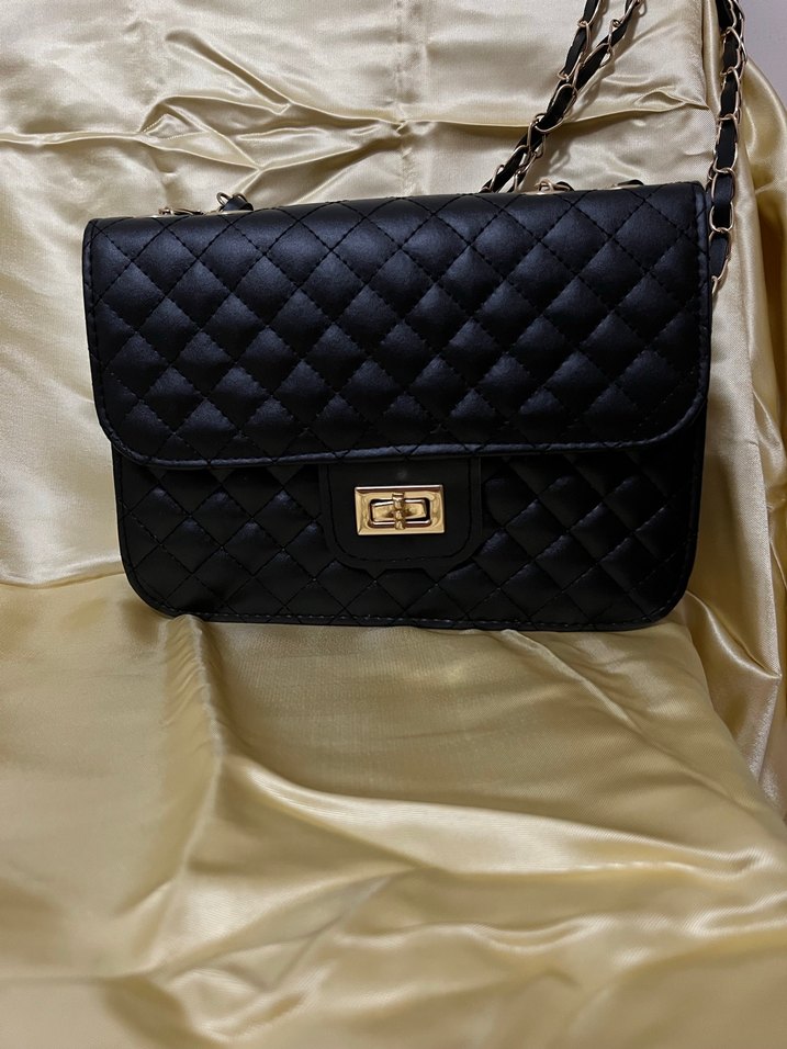 Siyah Kareli Deri Kadın Çanta - Görsel 4