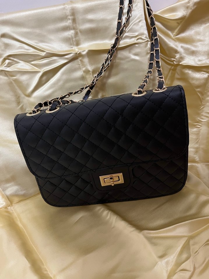 Siyah Kareli Deri Kadın Çanta - Görsel 3