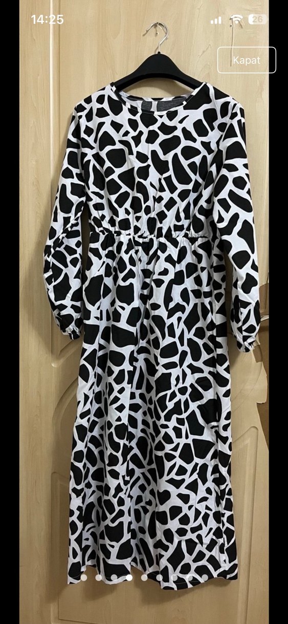 Uzun Kol Zebra Desenli Salaş Elbise - Görsel 5