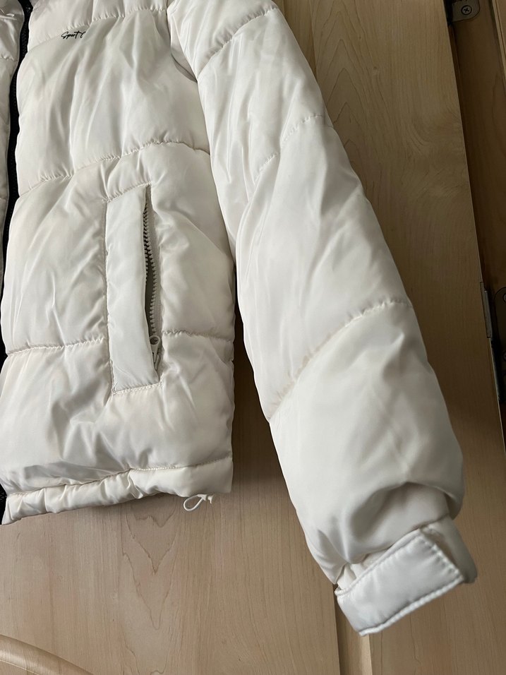 Beyaz Fermuarlı Kadın Kışlık Mont - Görsel 3