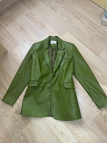 Yeşil deri blazer ceket