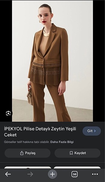 34 Beden İpekyol kumaş pantalon ve ceket takım
