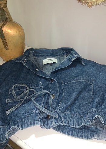 s Beden mavi Renk Kadın Mavi Kısa Denim Ceket bluz twist