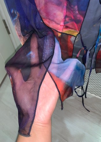 s Beden çeşitli Renk Bağcıklı Renkli Tie-Dye Mini Bluz Adl