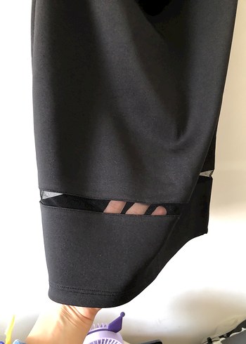 Drapeli Siyah diz üstü etek - Görsel 4