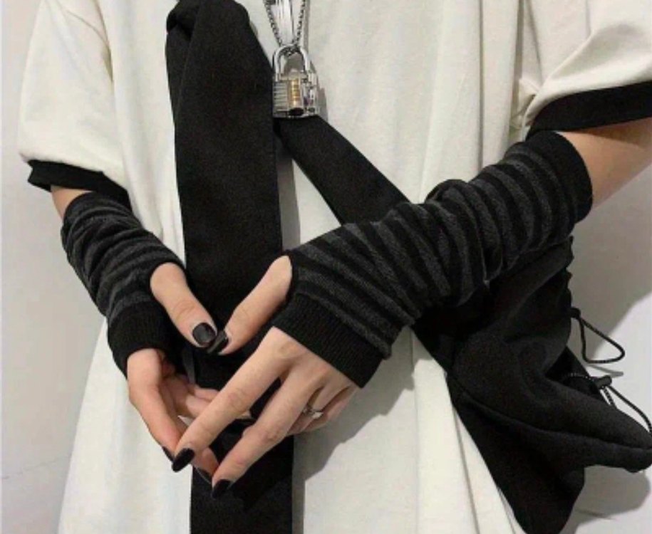 Y2K Çizgili Parmaksız Eldivenler - Görsel 2