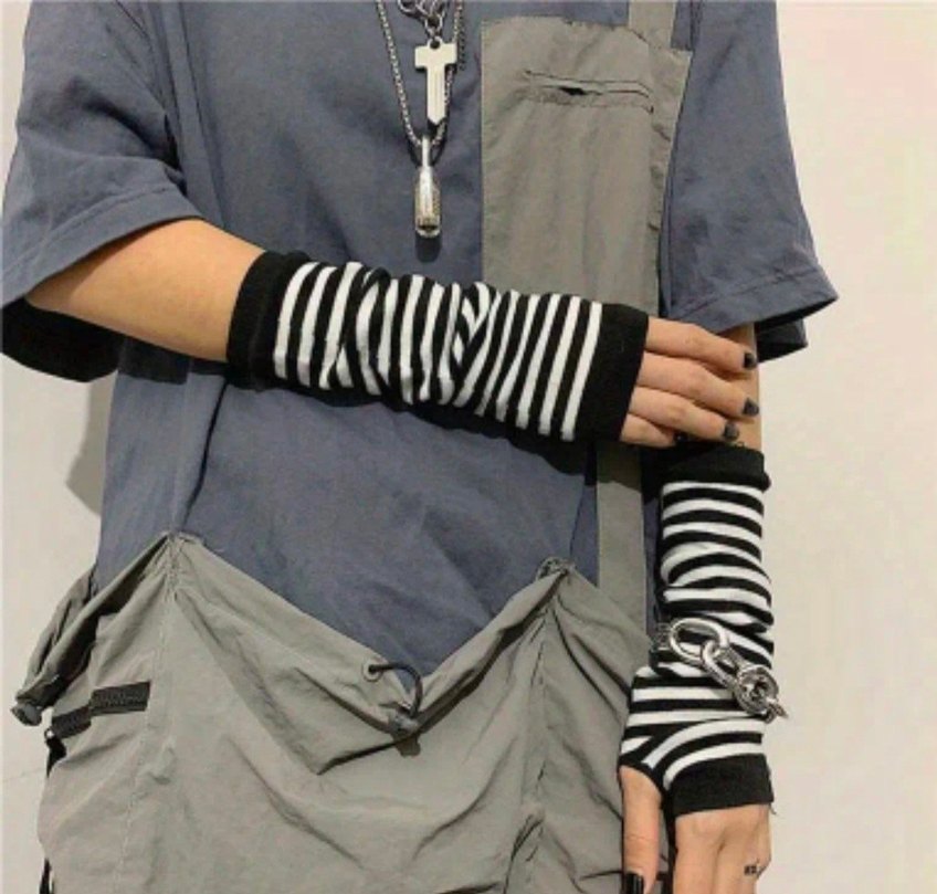 Orta uzunlukta Örme Eldiven Y2K Çizgili - Görsel 2