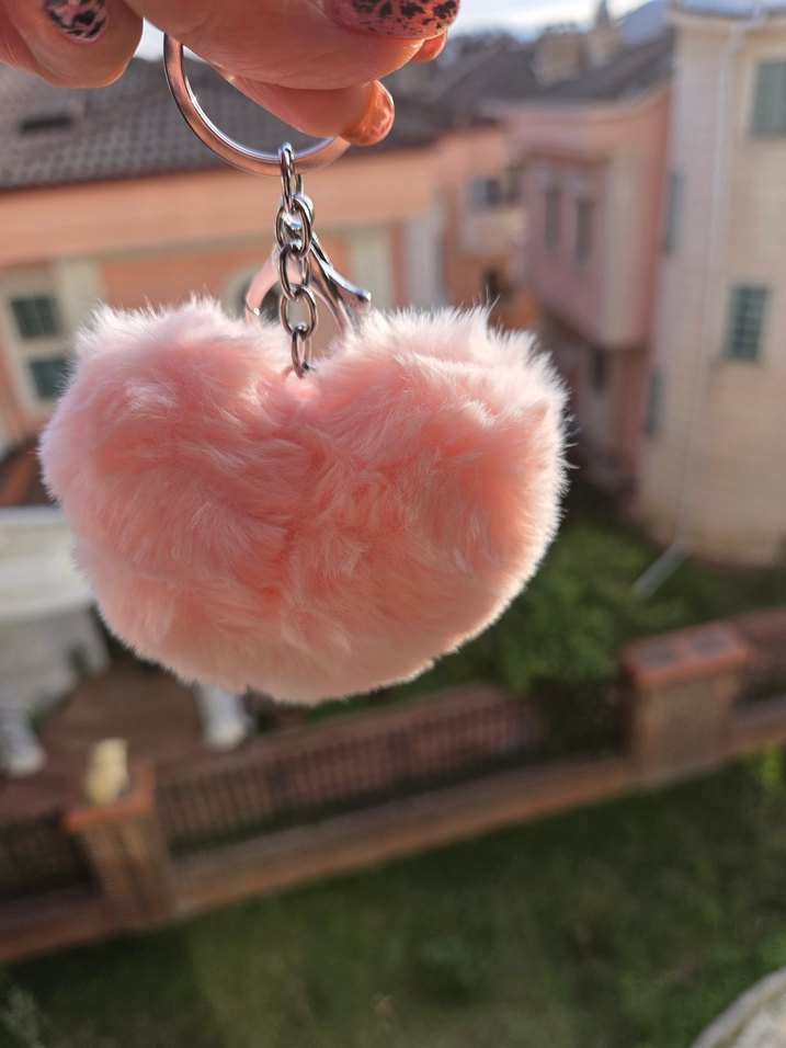 Pembe Pelüş Kalp Çanta Aksesuarı - Görsel 2