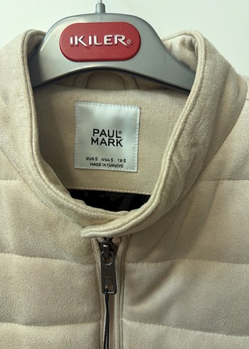 Paulmark S beden Bej Süet Yelek, Fermuarlı, Yüksek Yaka - Görsel 6