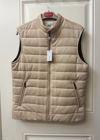 Paulmark S beden Bej Süet Yelek, Fermuarlı, Yüksek Yaka - Görsel 3