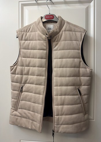 Paulmark S beden Bej Süet Yelek, Fermuarlı, Yüksek Yaka - Görsel 4