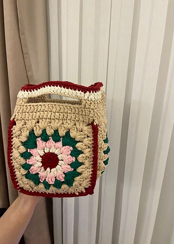 Çiçek Desenli Örgü Bohem Kadın Çantası - Görsel 3