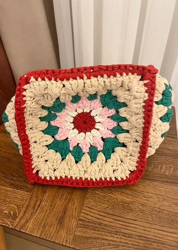 Çiçek Desenli Örgü Bohem Kadın Çantası - Görsel 2