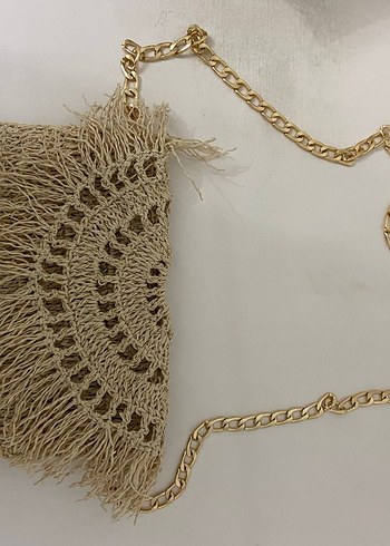 Bej Bohem Nakışlı Örgü Kadın Portföy Çanta - Görsel 2