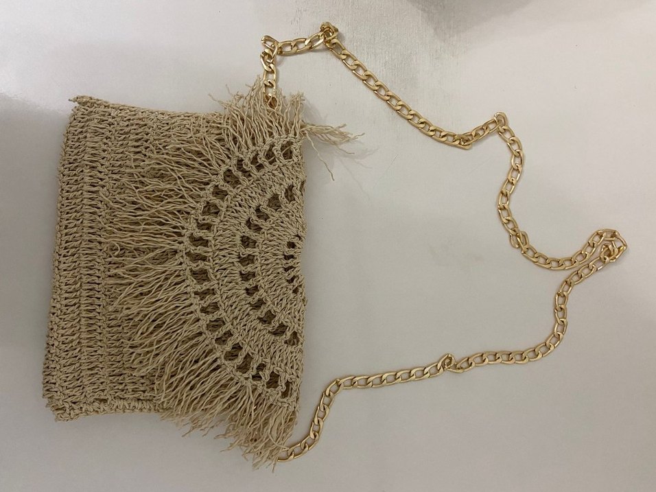 Bej Bohem Nakışlı Örgü Kadın Portföy Çanta - Görsel 2